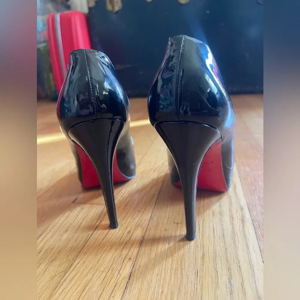 Christian Louboutin MOIRA 120 Black Patent Platform Pumps Cut Out Sz 38 - Picture 9 of 9